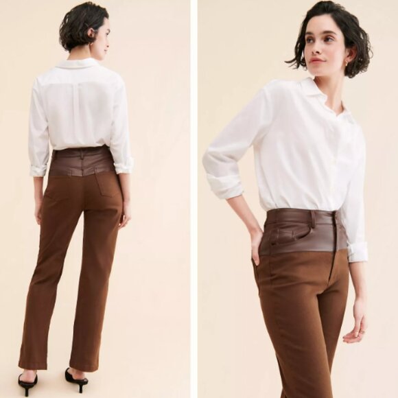 Kourt Uma Vegan Leather Brown Denim Pants - Picture 1 of 14